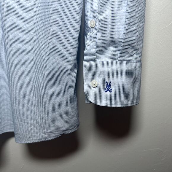 Psycho Bunny Blue White Checkered Print Long Sleeve Mens Size 16.5 x 32/33 - Picture 7 of 15